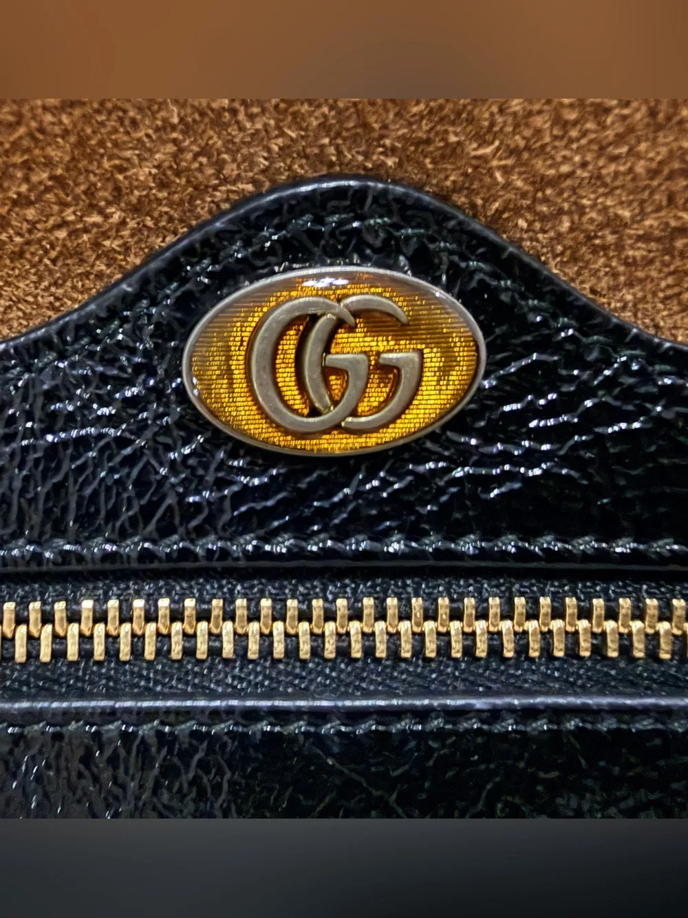 Gucci Ophidia Small Brown Suede Crossbody Camera Bag w/ Green-Red Stripe